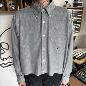 Vintage 2000s Nautica Cropped Houndstooth Plaid L/S Button Down Shirt ~ Size XXL